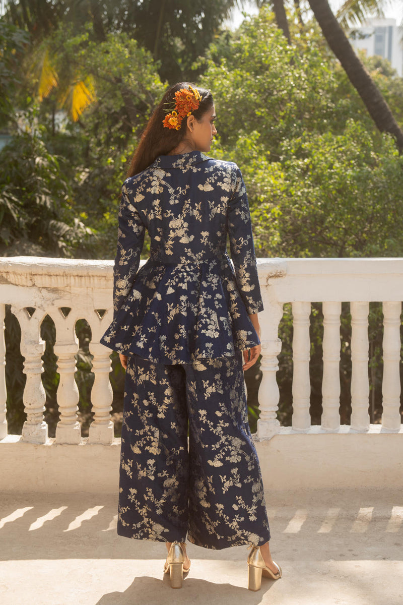 PH-3097 Peplum Pant Set-Blue by Paulmi & Harsh in blue color for women in Singapore