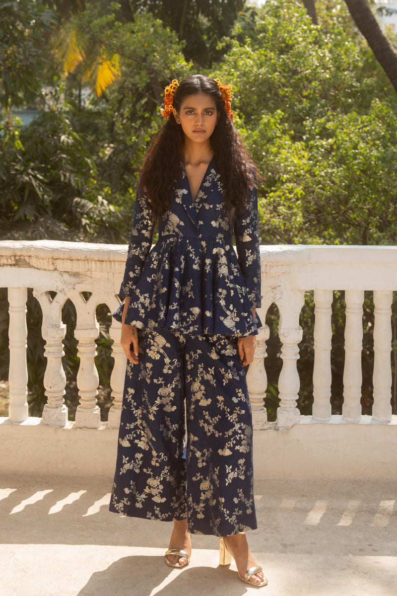 PH-3097 Peplum Pant Set-Blue by Paulmi & Harsh in blue color for women in Singapore