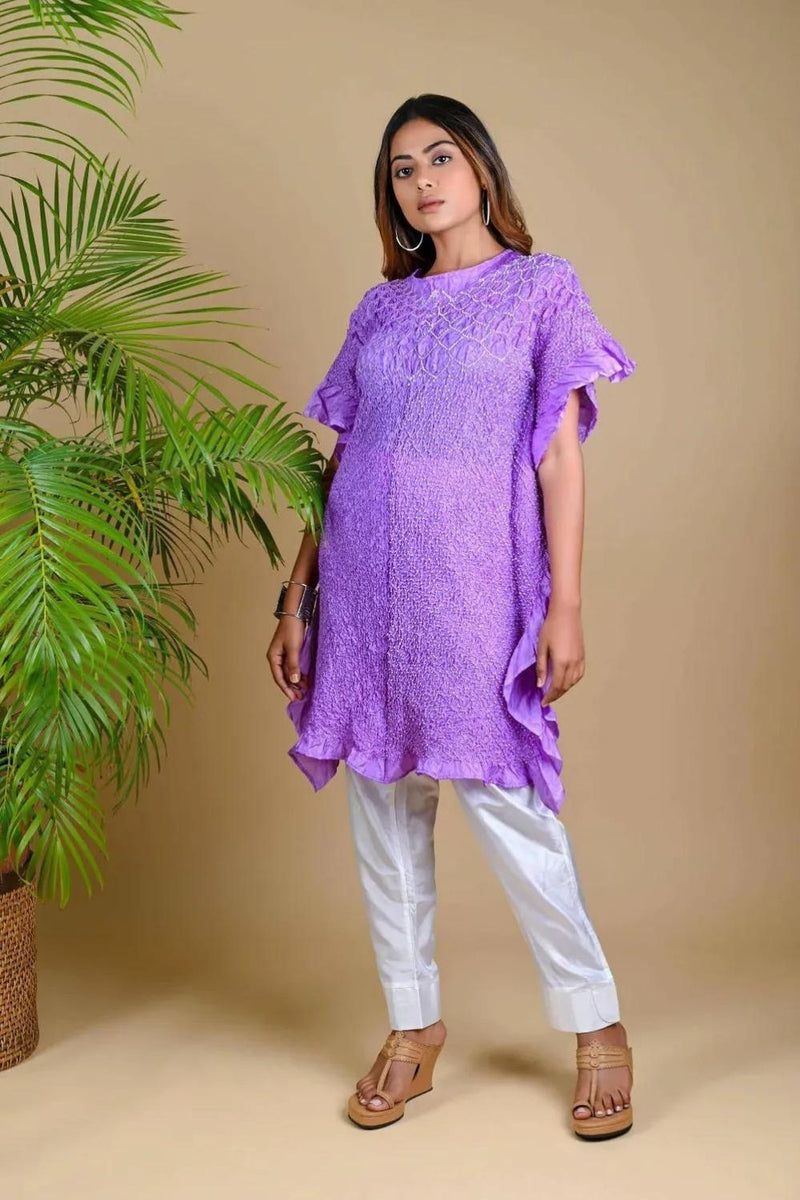 SUNFLOWER KAFTAN-LAVENDER silk by Dyelogue for women in Singapore