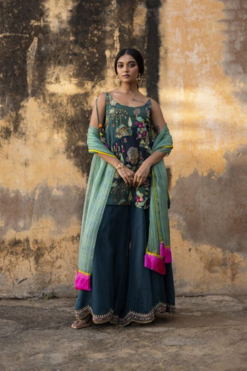 Nadira Teal Sharara Set by Rajiramniq in teal color for women in Singapore