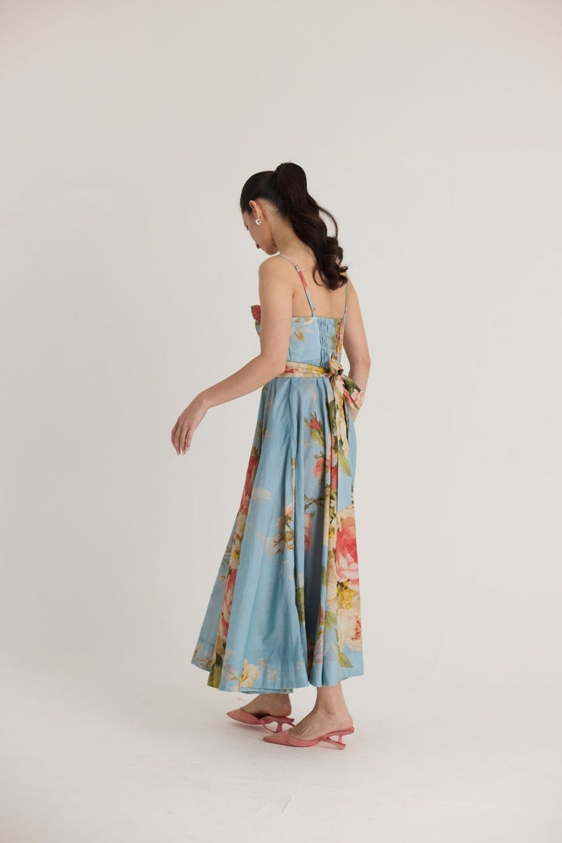 TAFFY COTTON FRILLS DRESS cotton by Yam in blue color for women in Singapore