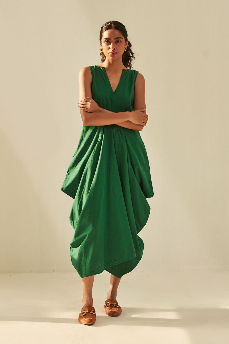 Gathers of Time Dress cotton by Khara Kapas in green for women in Singapore