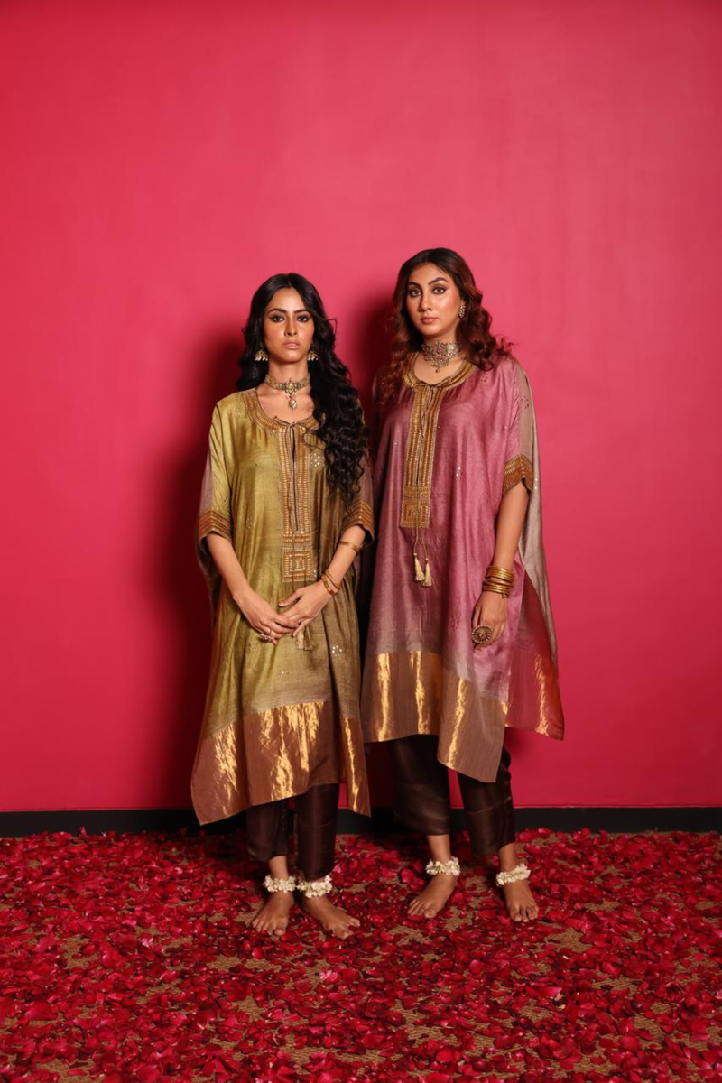 Tussore Silk shaded Baadla Kurta & Pant Set