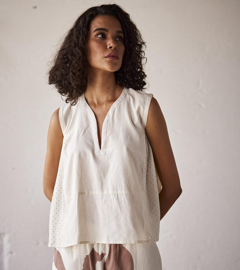 Ivory Bloom Blouse cotton Top & Tunics by Khara Kapas in white for women in Singapore