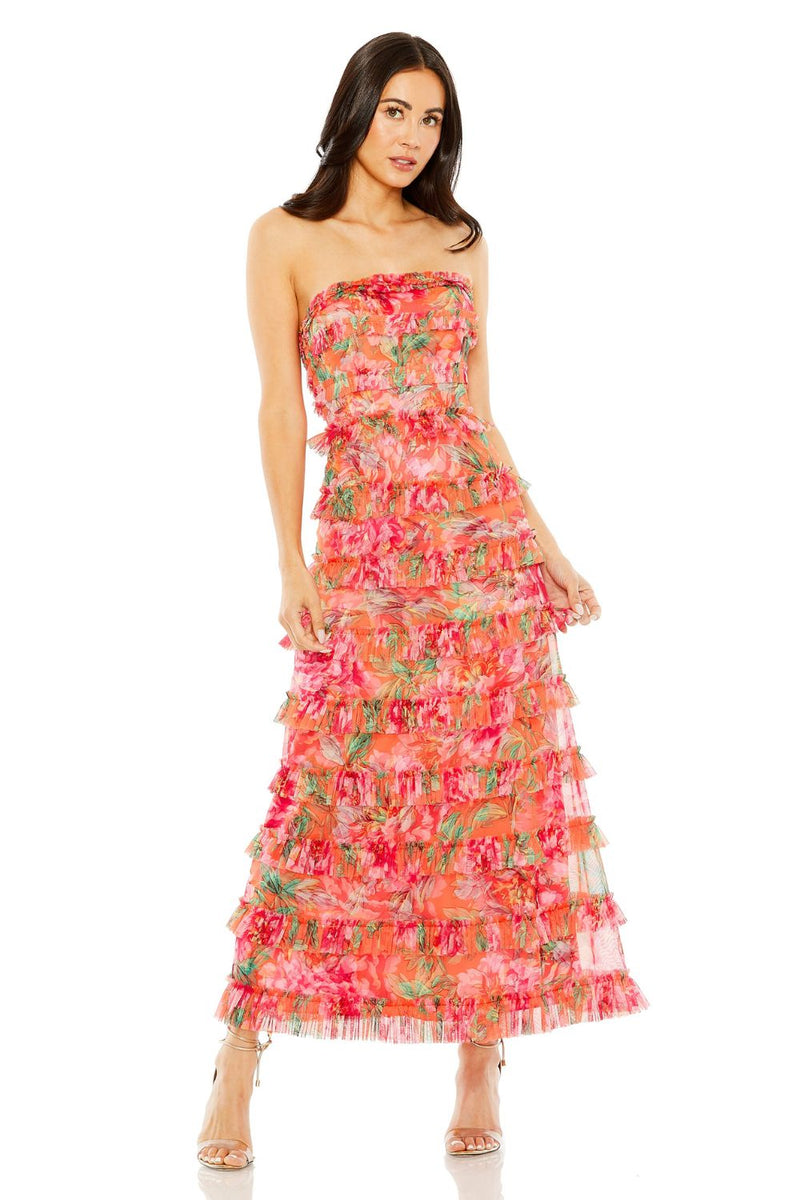 8137-Strapless Micro Ruffle Dress by Mac Duggal in orange color for women in Singapore
