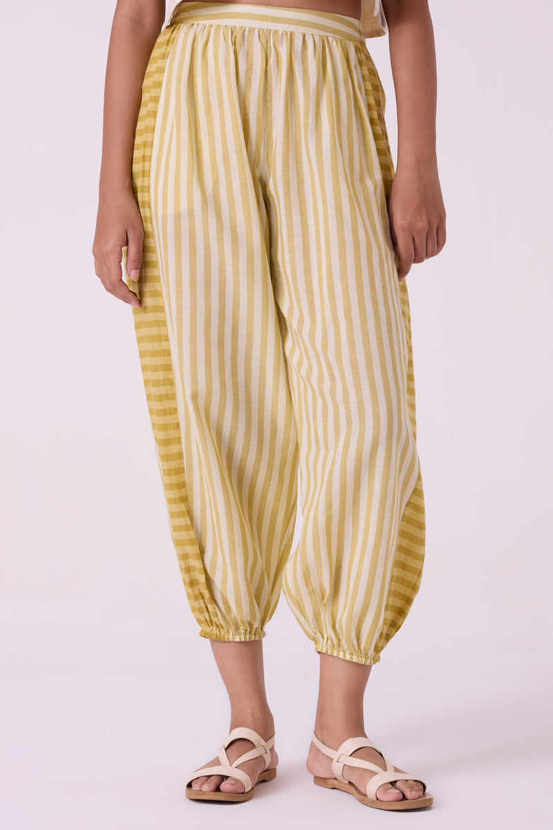 Akari Yellow Striped Handwoven Pants handwoven cotton pant/trouser by The Summer House in yellow for women in Singapore