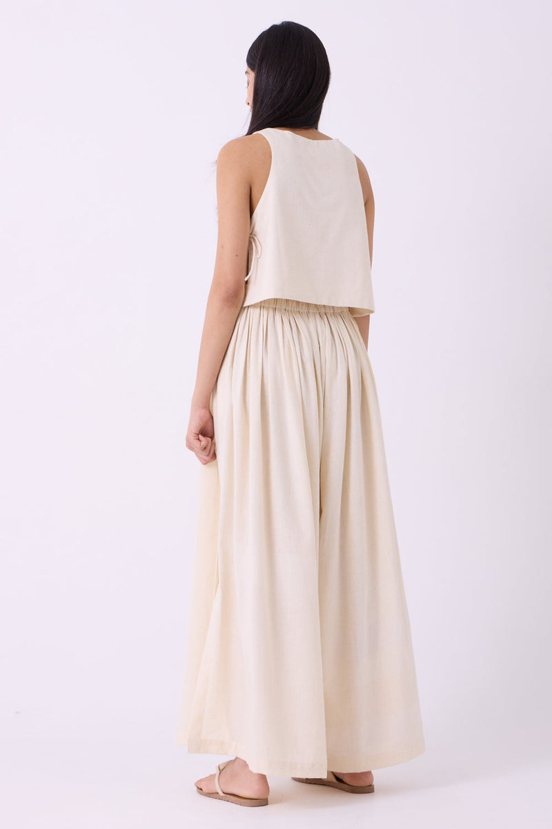 Takumi Off White Handwoven Pleated Pants handspun & handwoven cotton pant/trouser by The Summer House in off white for women in Singapore