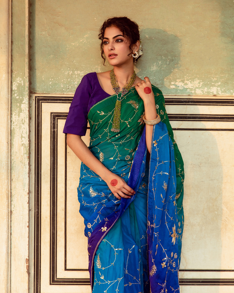 Embroidered Shaded Chiffon Sari chiffon Buy Embroidered Shaded Chiffon Sari from C&W | Saree for Women by Maison Shefali in multi color for women in Singapore