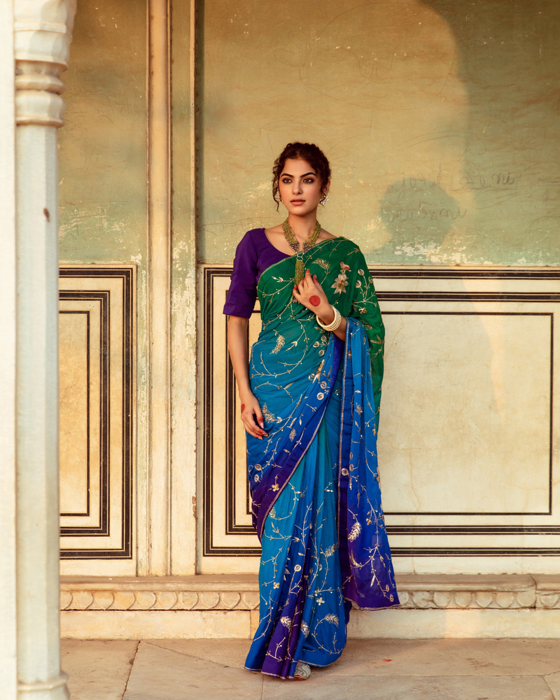 Embroidered Shaded Chiffon Sari chiffon Buy Embroidered Shaded Chiffon Sari from C&W | Saree for Women by Maison Shefali in multi color for women in Singapore