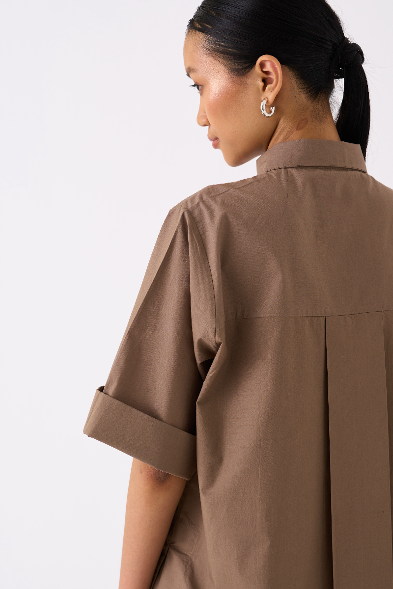 CIRCLE SHIRT-CEDAR poplin by THREE for women in Singapore