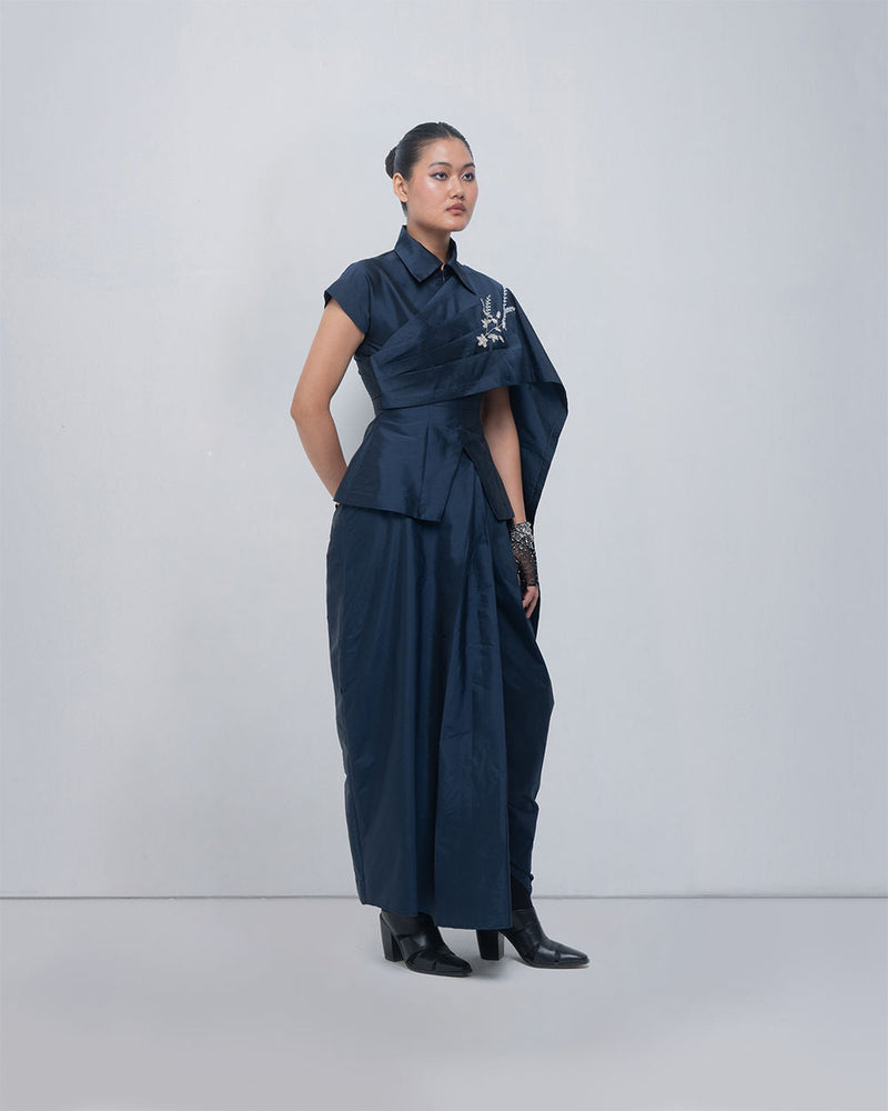 Fiona Top viscose top/shirt by Leh Studios in blue for women in Singapore