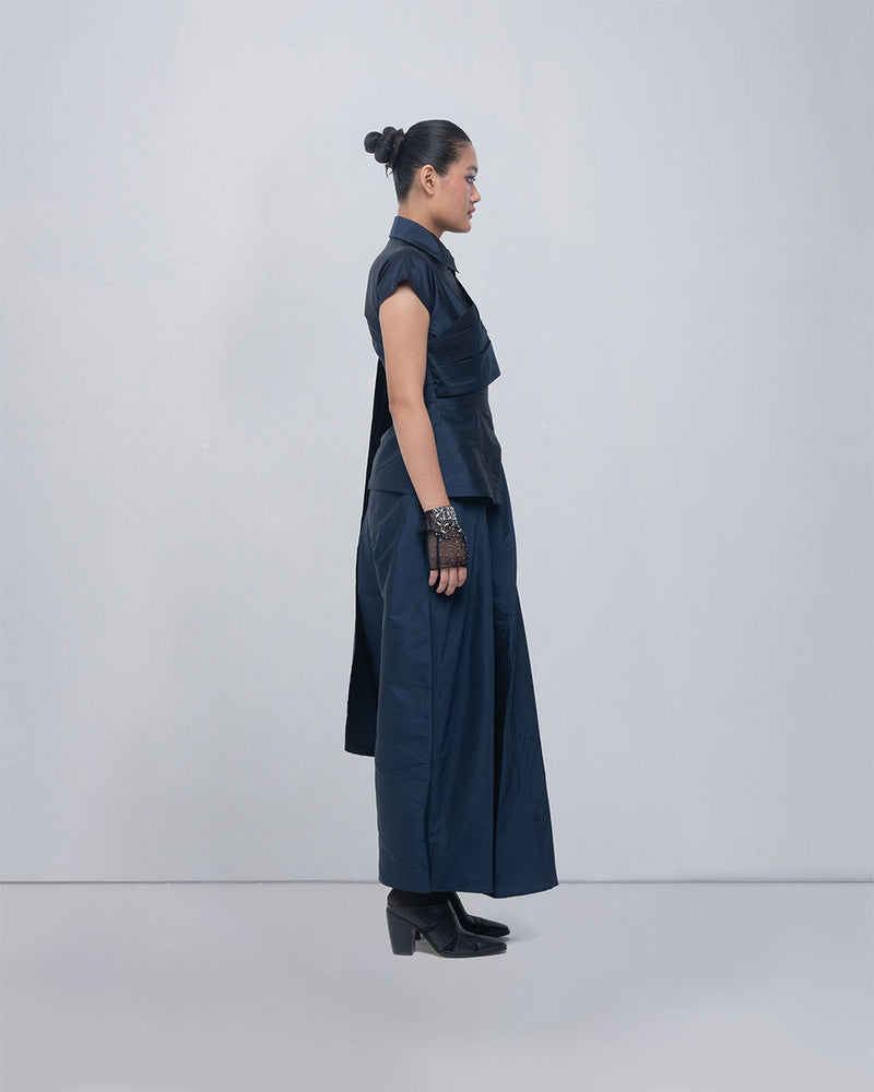 Fiona Top viscose top/shirt by Leh Studios in blue for women in Singapore
