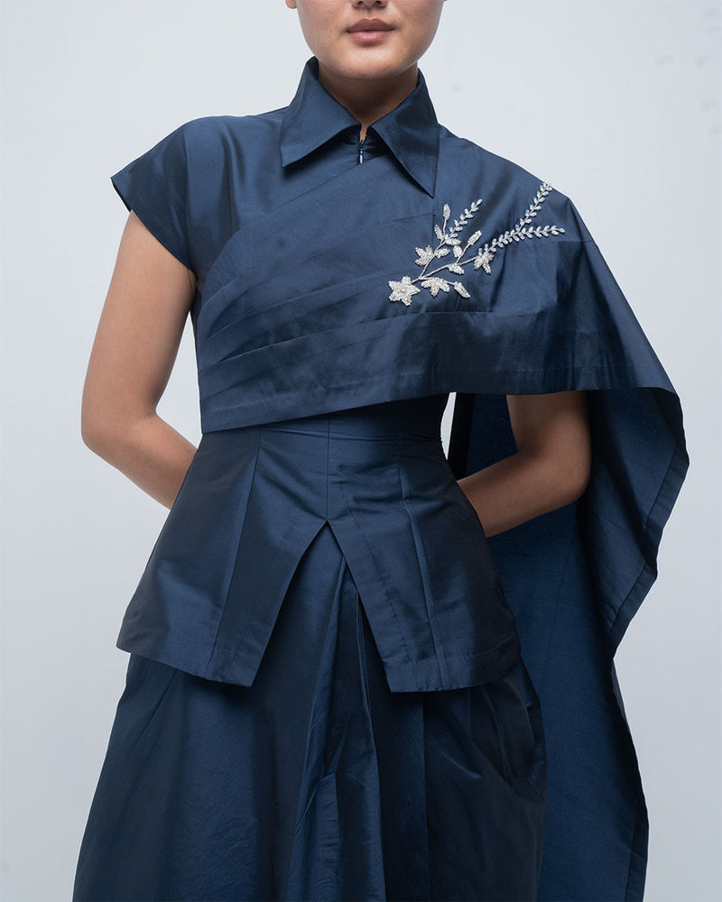 Fiona Top viscose top/shirt by Leh Studios in blue for women in Singapore