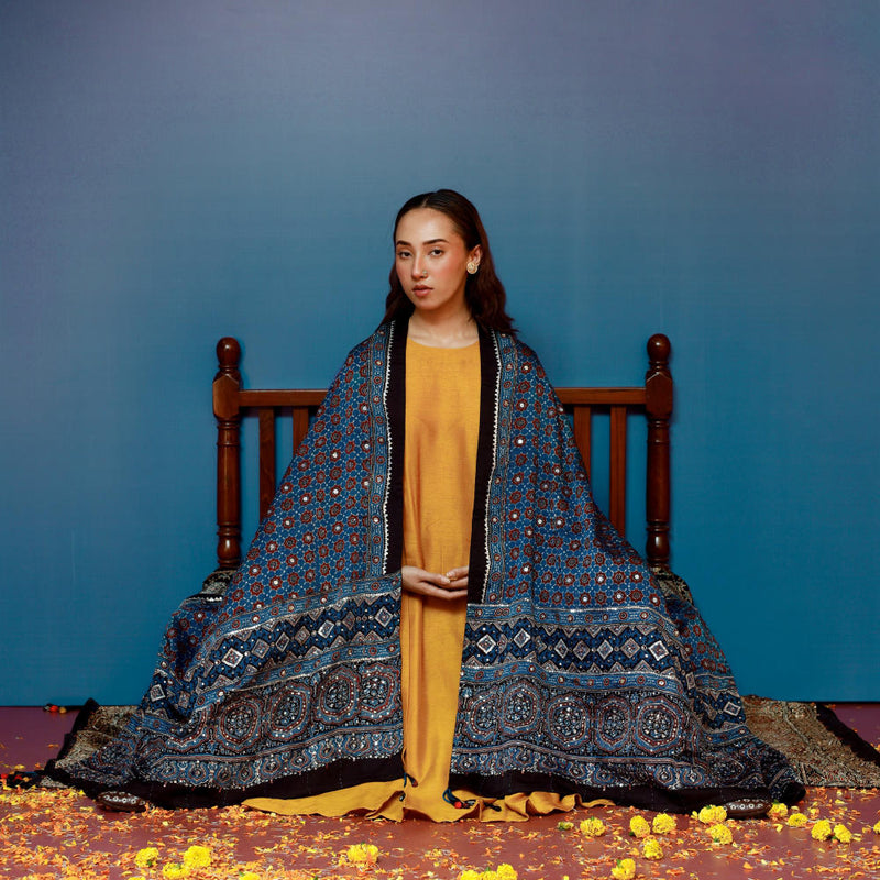Dushala Blue Ajrakh Reversible Wrap