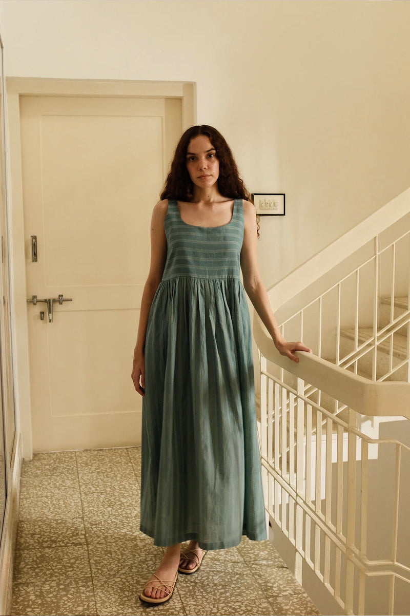Daina-Sea Green Dress cotton silk dress by MASON AND MILL in sea green for women in Singapore