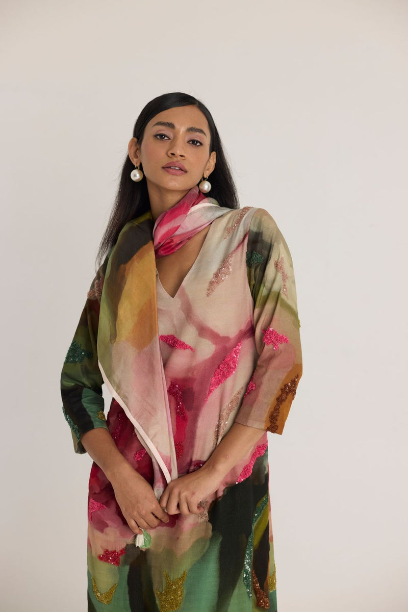 TILLY EMROIDERED LONG V NECK KURTA SET mul by Yam in multi color for women in Singapore