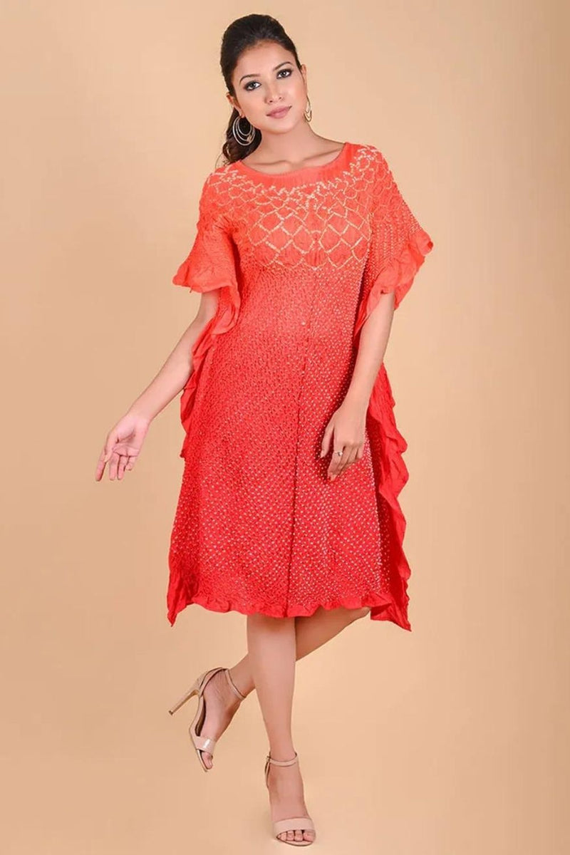 SUNFLOWER KAFTAN-ORANGE RED SHADED silk by Dyelogue in multi color for women in Singapore