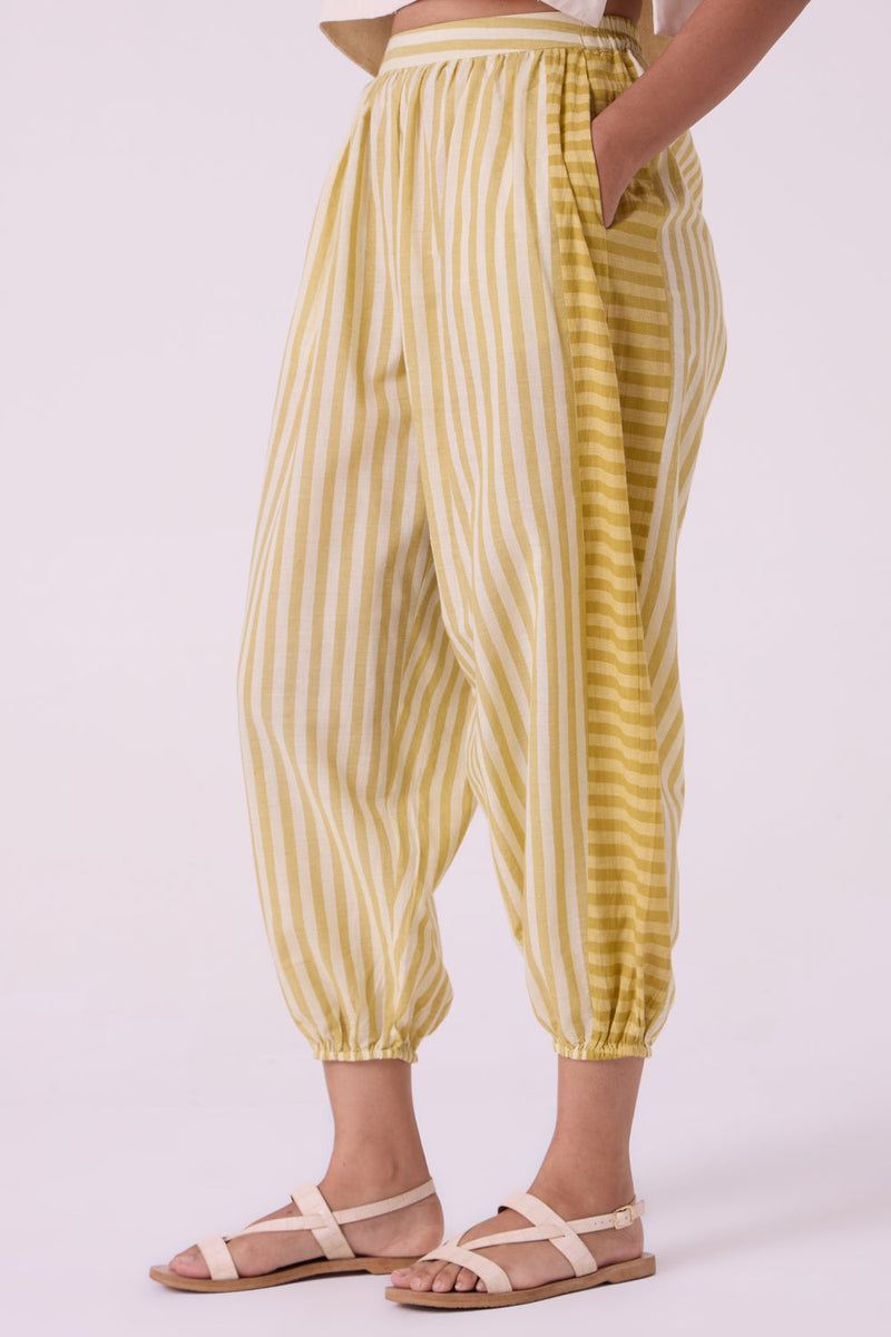 Akari Yellow Striped Handwoven Pants handwoven cotton pant/trouser by The Summer House in yellow for women in Singapore