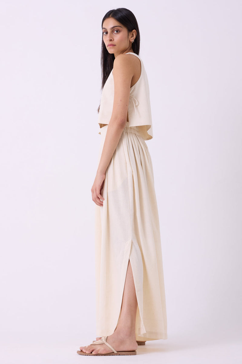 Takumi Off White Handwoven Pleated Pants handspun & handwoven cotton pant/trouser by The Summer House in off white for women in Singapore