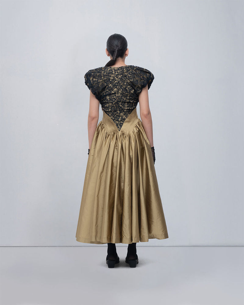 Lilith Dress viscose by Leh Studios in golden, black for women in Singapore