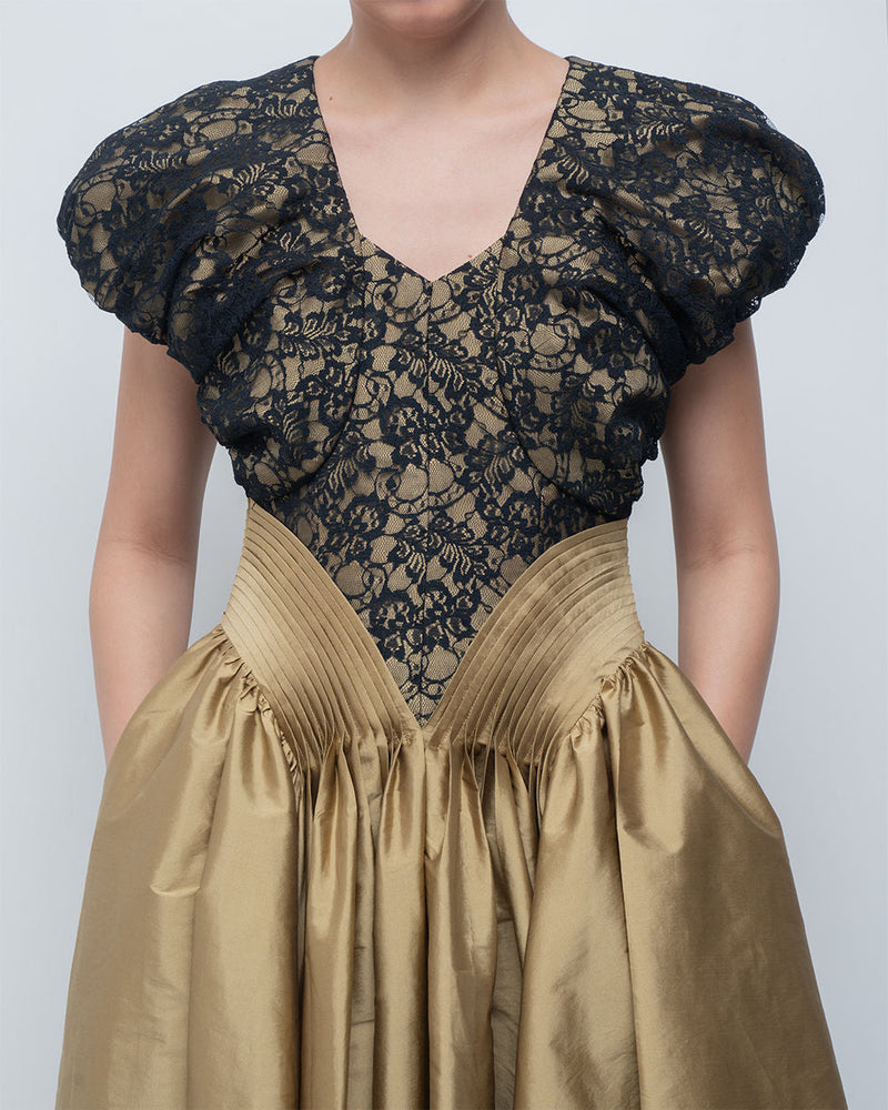 Lilith Dress viscose by Leh Studios in golden, black for women in Singapore