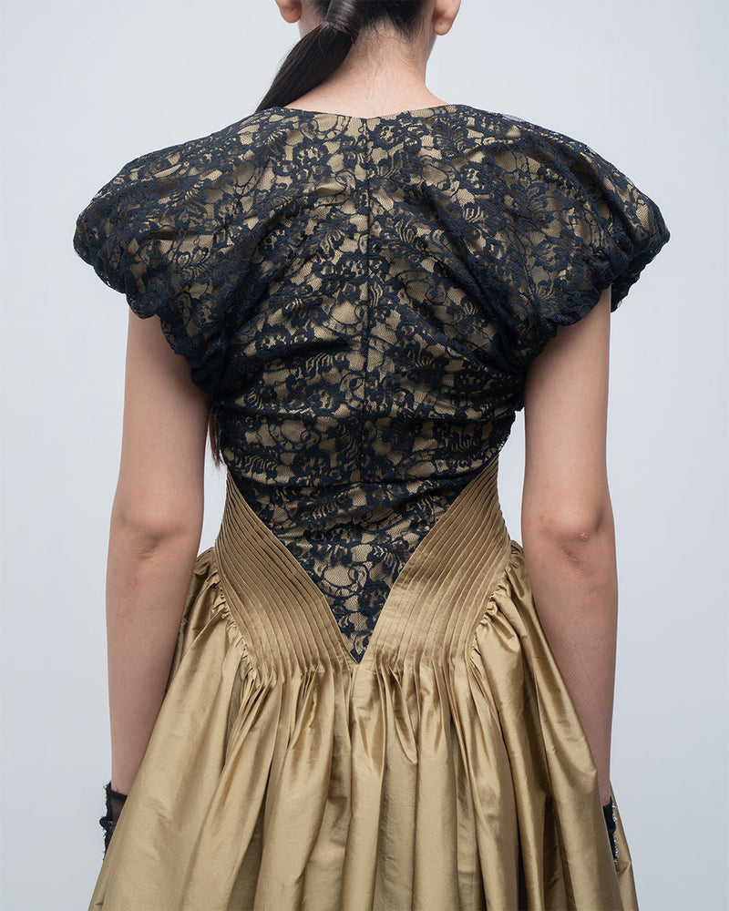 Lilith Dress viscose by Leh Studios in golden, black for women in Singapore