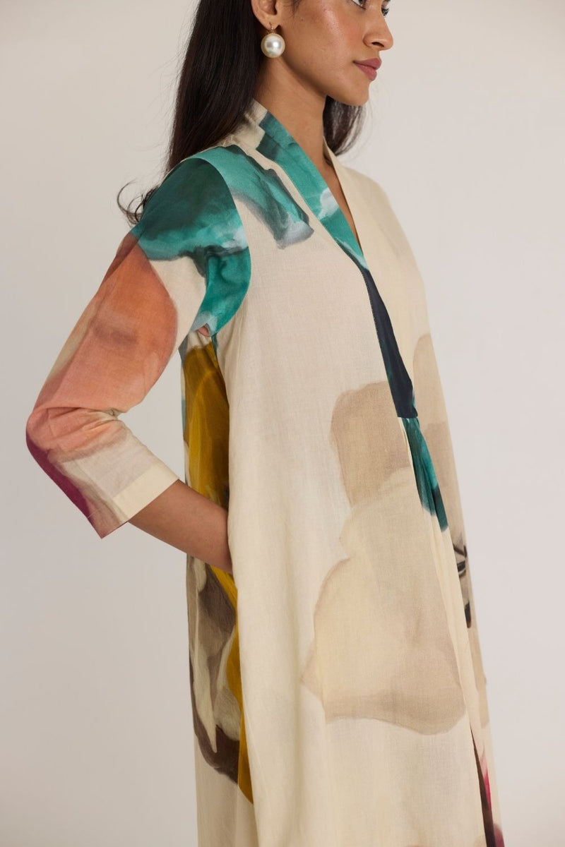 LILA LONG V NECK KURTA cotton by Yam in white color for women in Singapore
