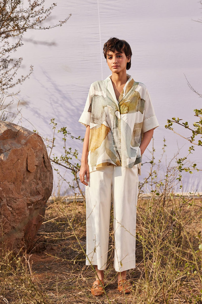Verdure Twill Pants cotton by Khara Kapas in white for women in Singapore