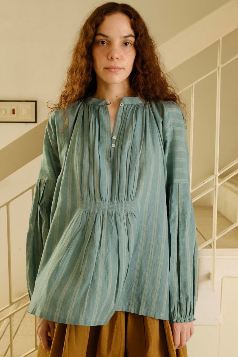 Maria Top cotton silk top/shirt by MASON AND MILL in sea green for women in Singapore