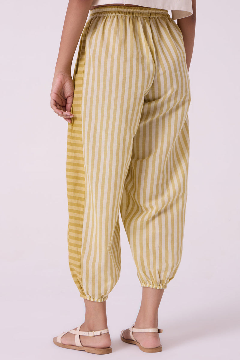 Akari Yellow Striped Handwoven Pants handwoven cotton pant/trouser by The Summer House in yellow for women in Singapore