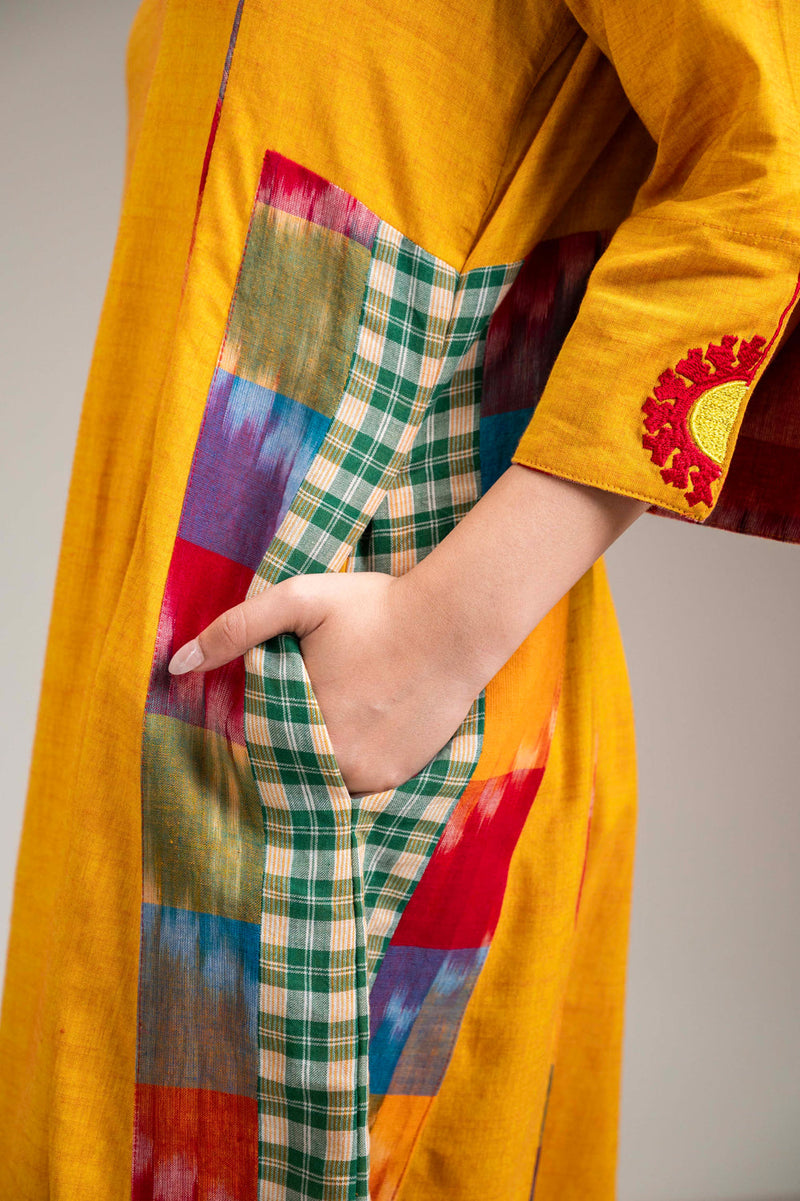Suryoday Dress cotton,gamcha dress by 145 East in yellow for women in Singapore