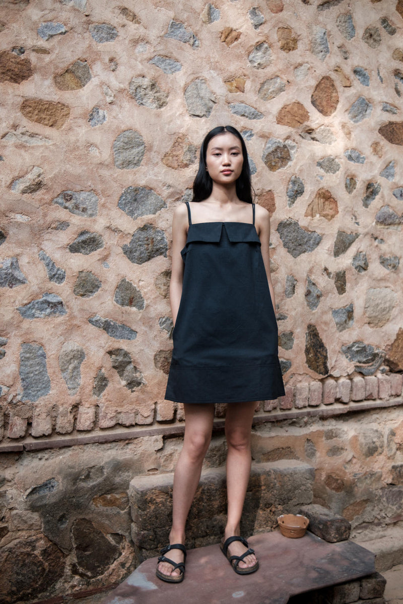 Rachel Slip Dress-Black cotton by The Terra Tribe in black color for women in Singapore
