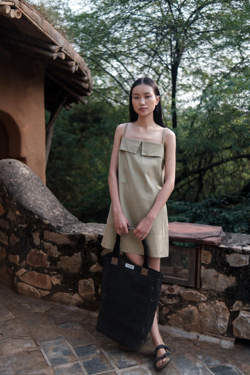 Rachel Slip Dress-Khaki cotton by The Terra Tribe for women in Singapore