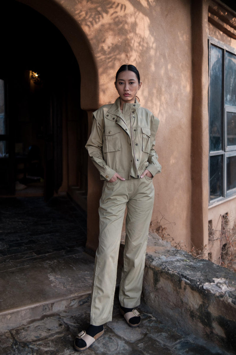 Sheldon cropped jacket-Khaki cotton by The Terra Tribe for women in Singapore