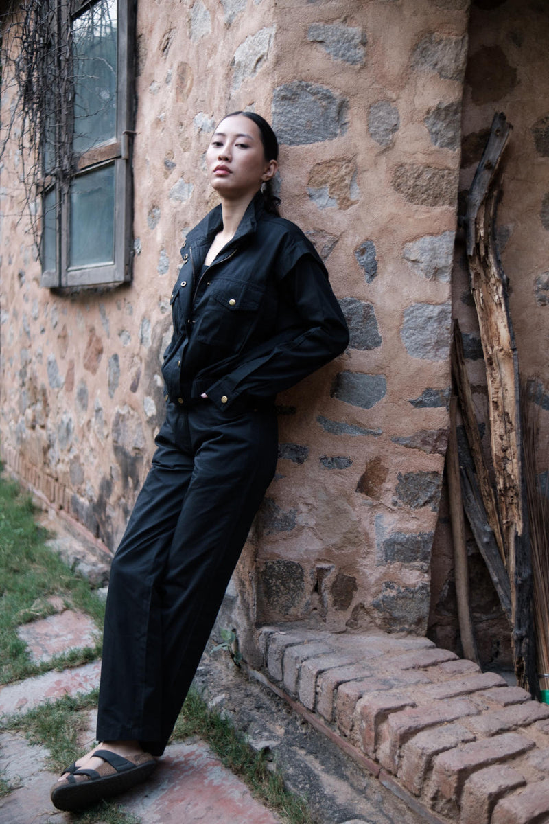 Sheldon cropped jacket-Black cotton by The Terra Tribe in black color for women in Singapore