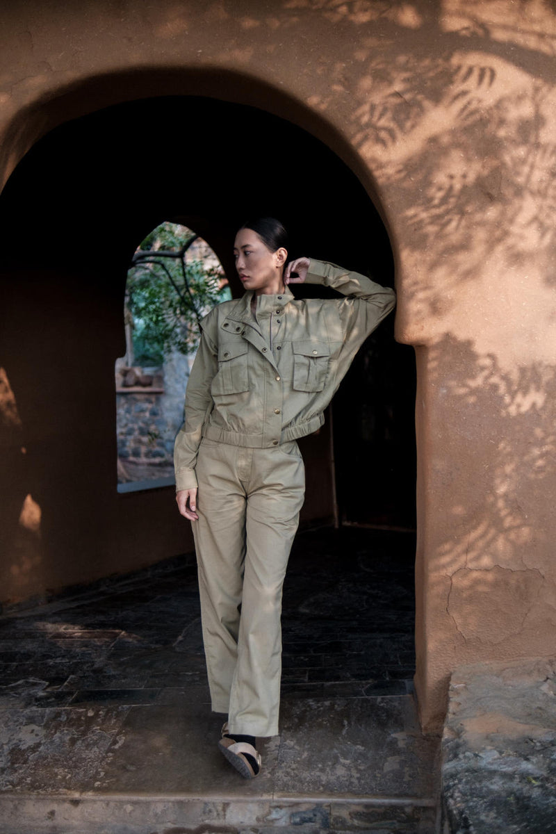 Sheldon cropped jacket-Khaki cotton by The Terra Tribe for women in Singapore