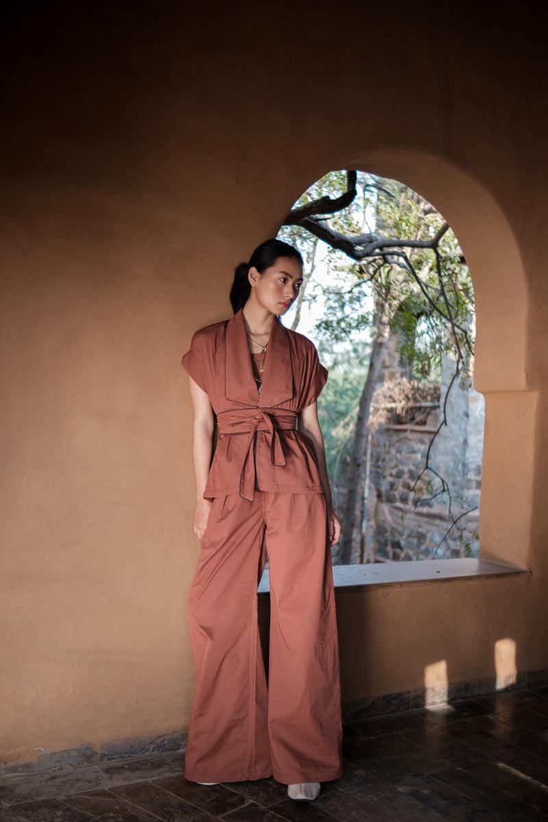 Friday Flared Pants-Copper cotton by The Terra Tribe for women in Singapore