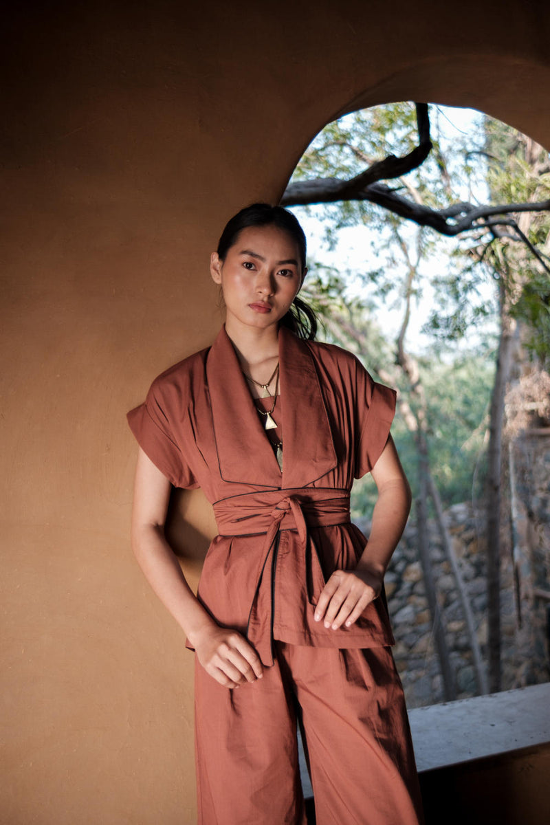 Friday Flared Pants-Copper cotton by The Terra Tribe for women in Singapore