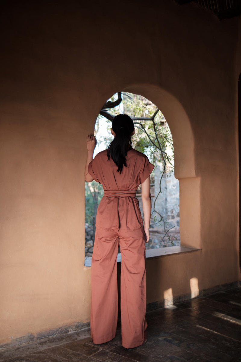 Friday Flared Pants-Copper cotton by The Terra Tribe for women in Singapore