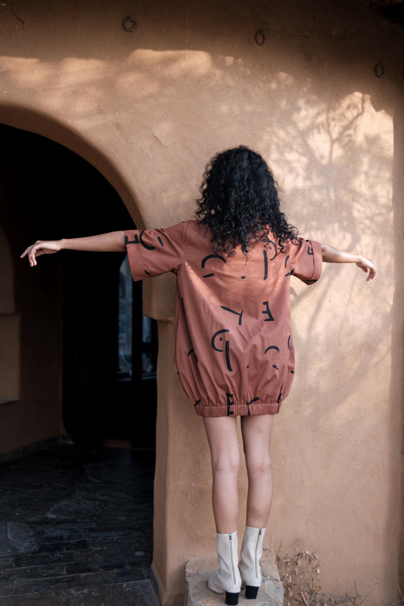 Sydney Shift Dress-Copper Line Printed cotton by The Terra Tribe for women in Singapore