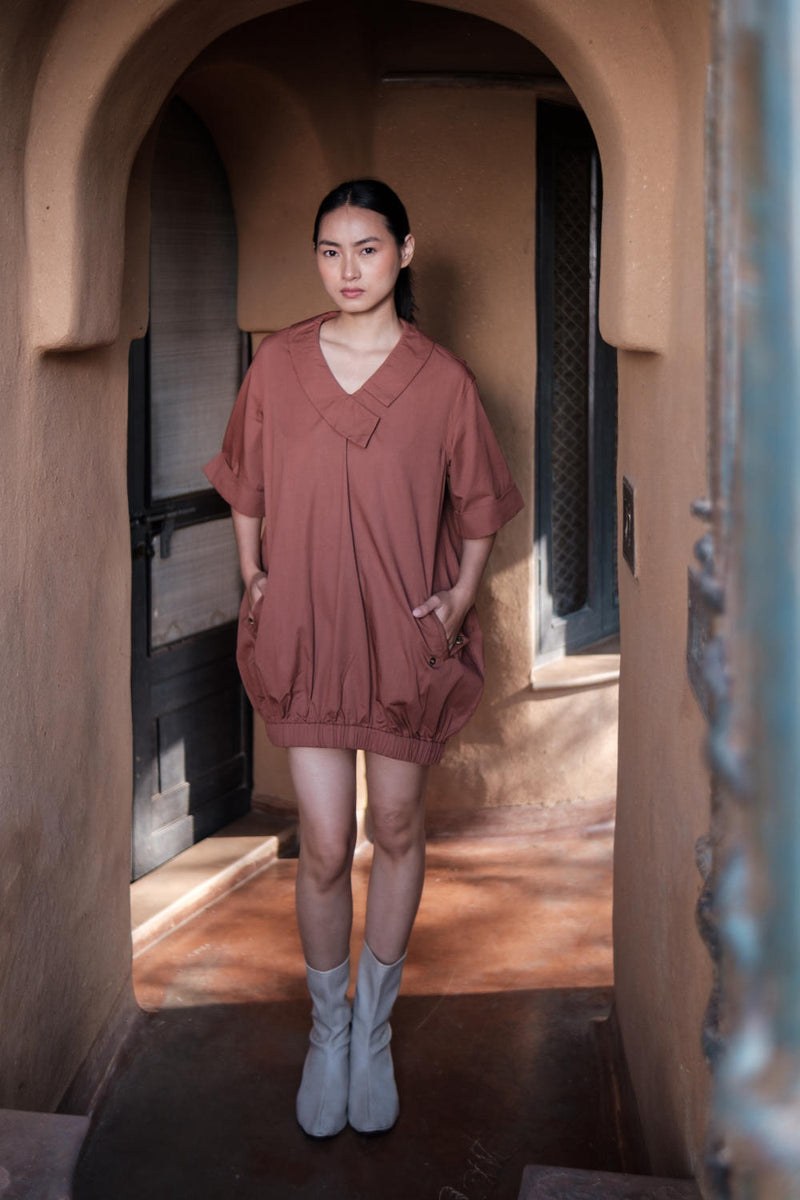 Sydney Shift Dress-Copper cotton by The Terra Tribe for women in Singapore