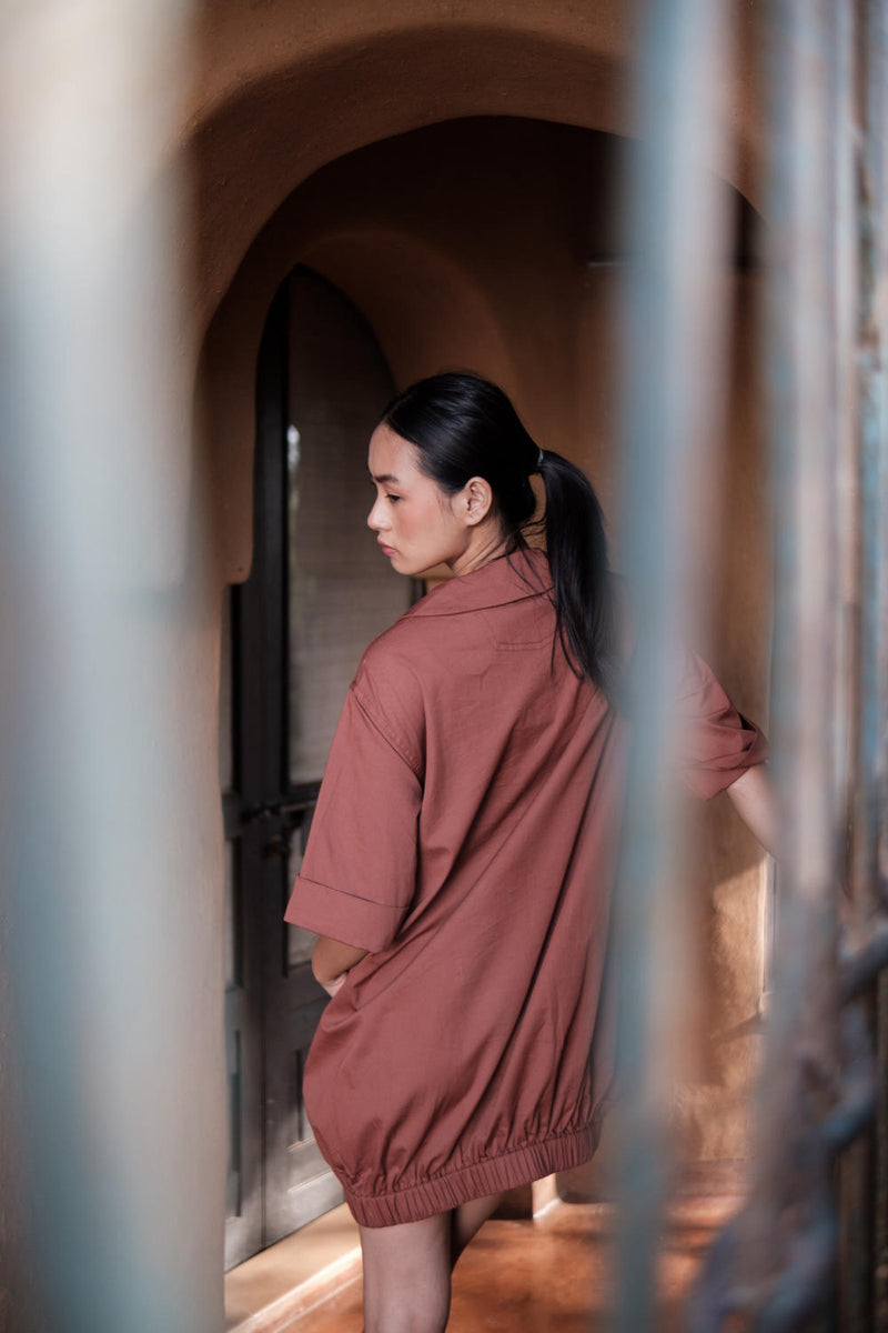 Sydney Shift Dress-Copper cotton by The Terra Tribe for women in Singapore