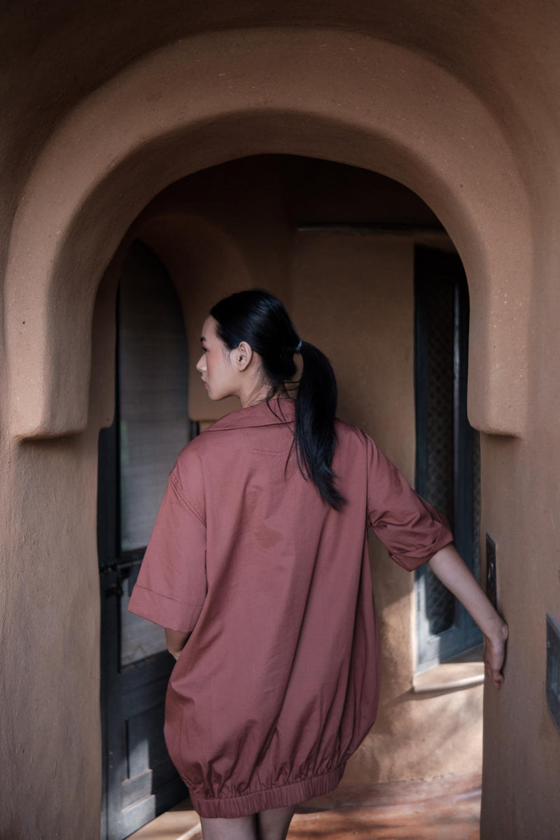 Sydney Shift Dress-Copper cotton by The Terra Tribe for women in Singapore