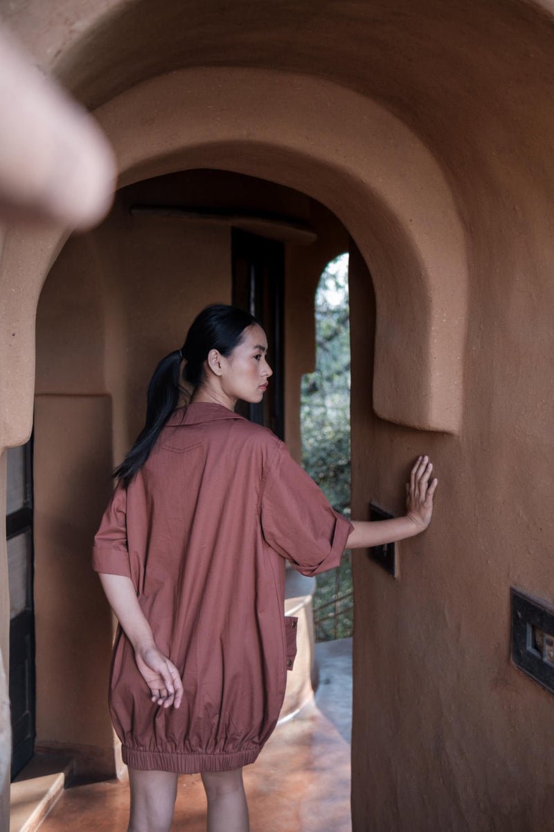 Sydney Shift Dress-Copper cotton by The Terra Tribe for women in Singapore