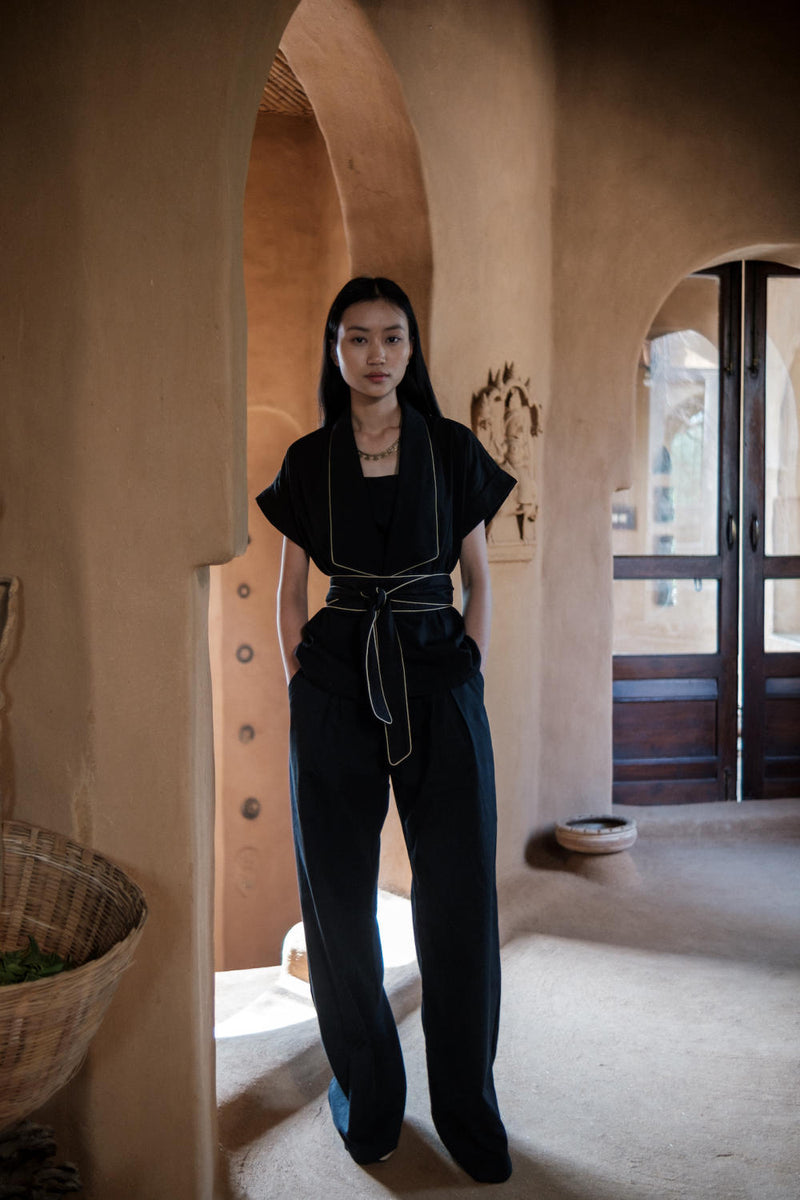 Friday Flared Pants-Black cotton by The Terra Tribe in black color for women in Singapore