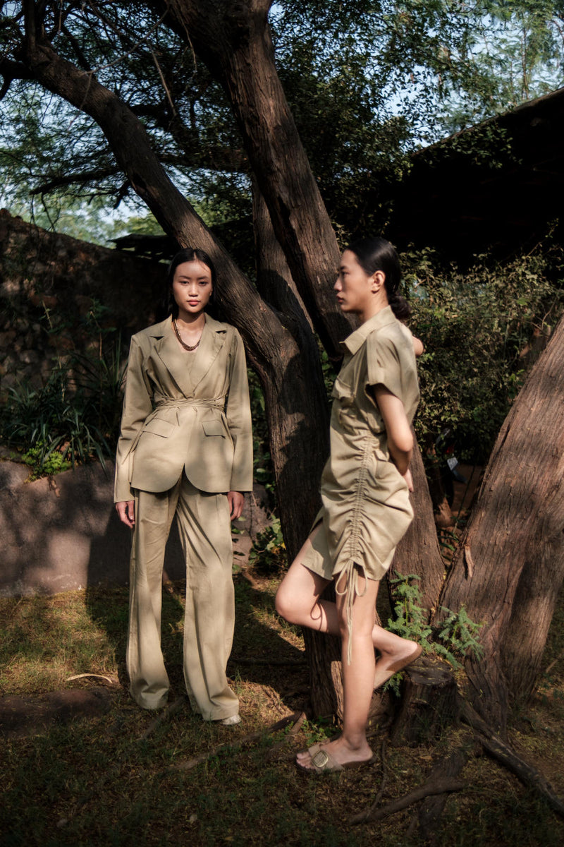 Friday Flared Pants-Khaki cotton by The Terra Tribe for women in Singapore