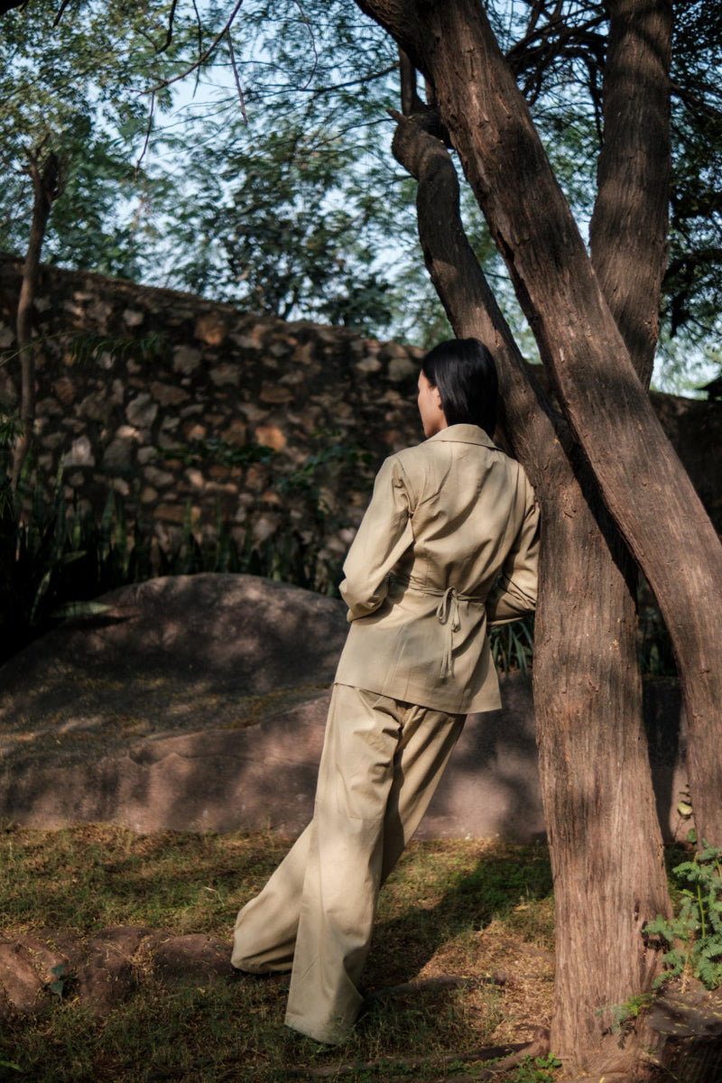 Friday Flared Pants-Khaki cotton by The Terra Tribe for women in Singapore