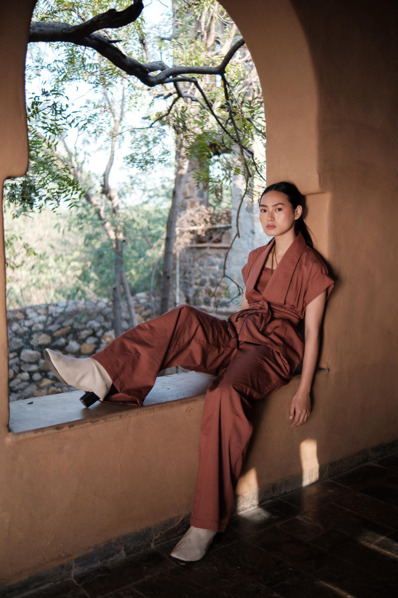 Friday Flared Pants-Copper cotton by The Terra Tribe for women in Singapore