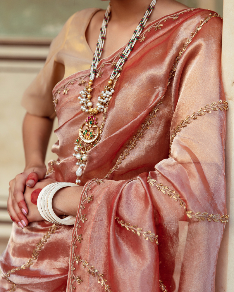 Rust Tissue Silk Embroidered Sari silk Buy Rust Tissue Silk Embroidered Sari from C&W | Saree for Women by Maison Shefali in rust color for women in Singapore