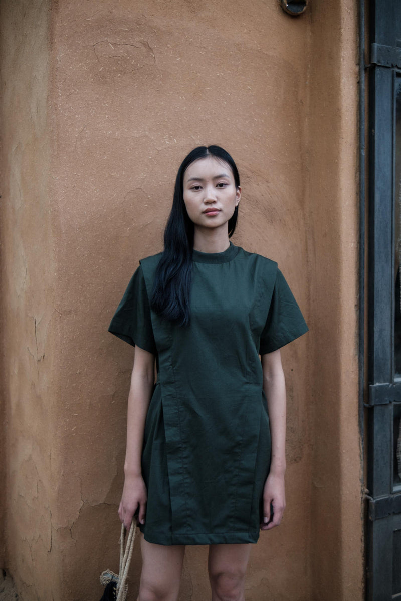 Rory Rib Dress-Deep Green cotton by The Terra Tribe in green color for women in Singapore